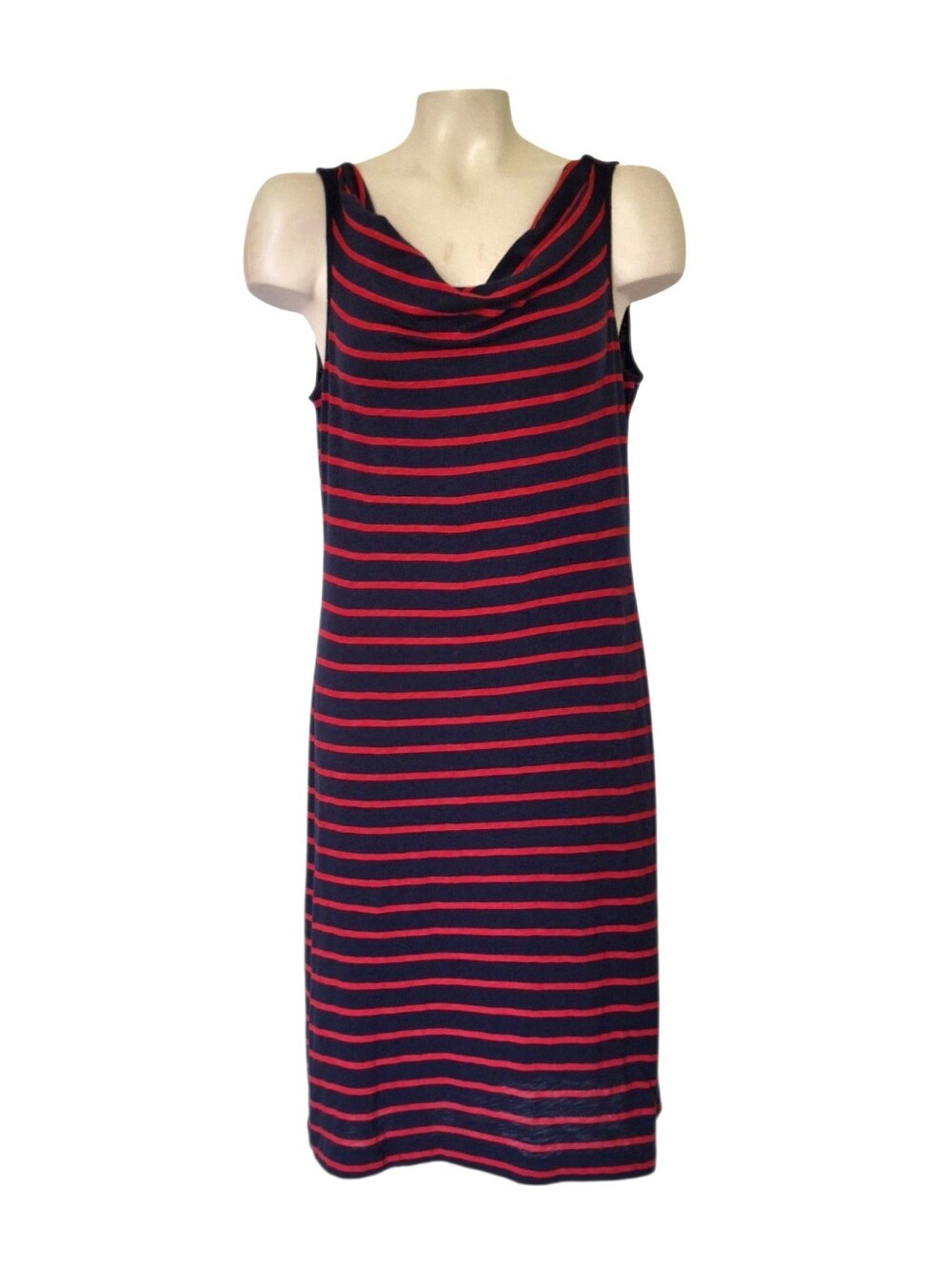 Eddie Bauer Outdoor 100% Cotton Striped Sleeveless Dress Women's Medium Navy Red